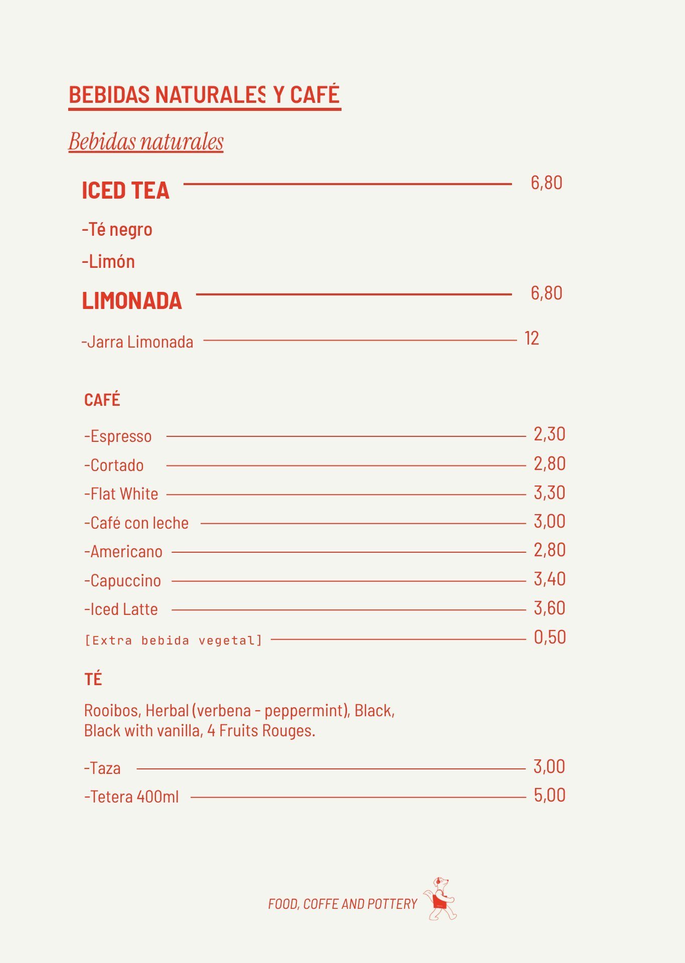 Carta — bebidas naturales y café