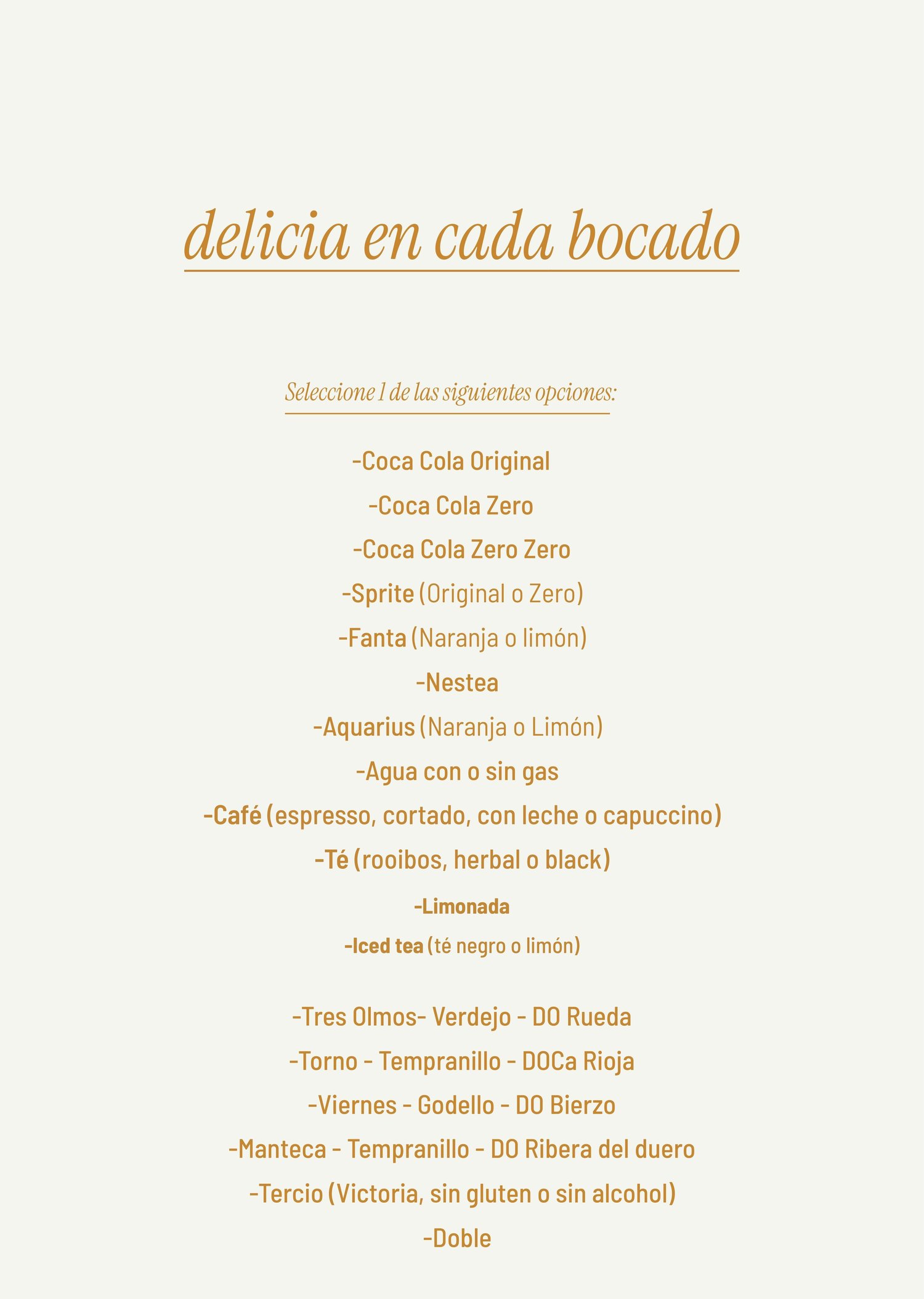 Menú — elige tu bebida